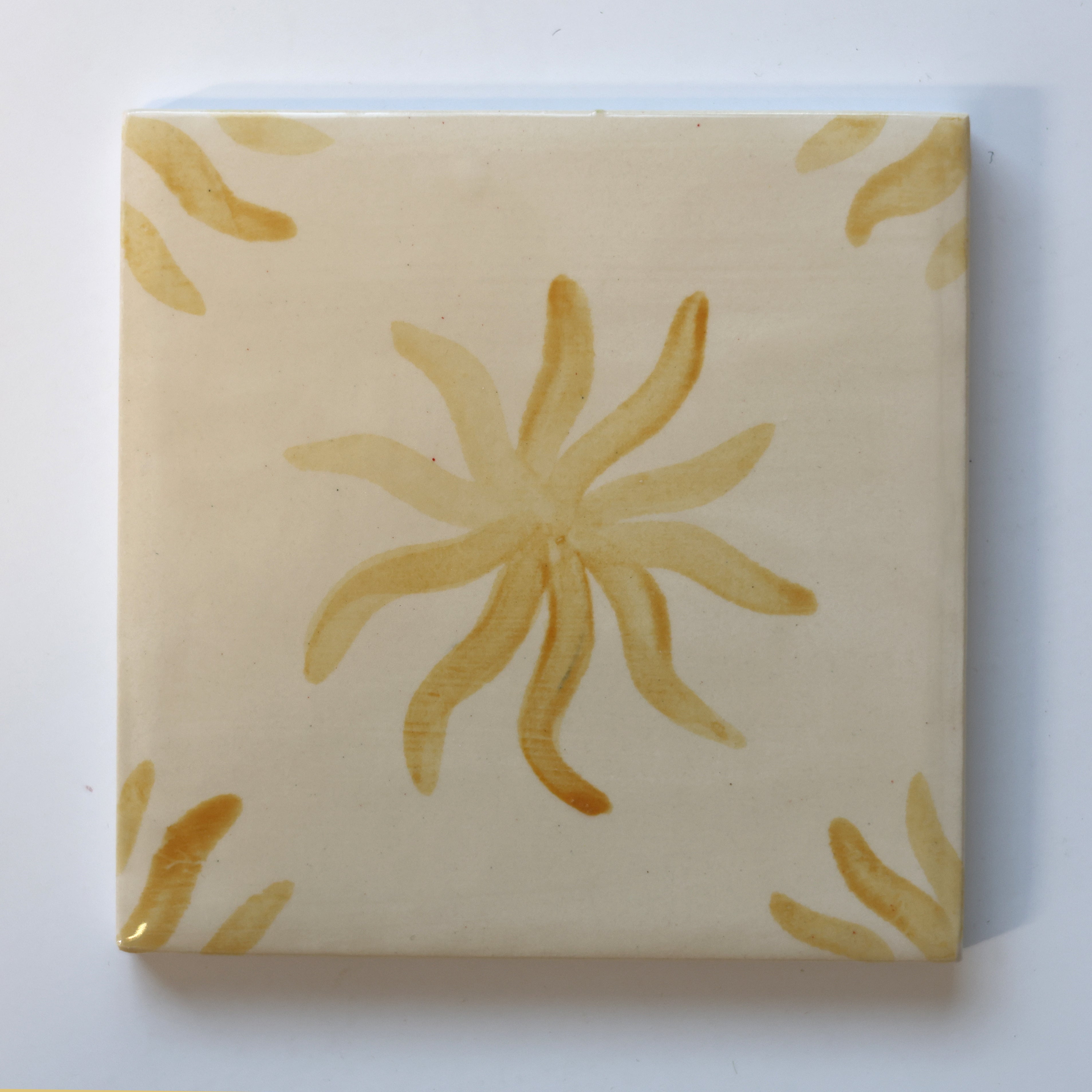 One-of-a-Kind Hand-Painted Ceramic Tiles - Green & Yellow