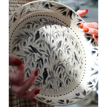 Load image into Gallery viewer, Hand Painted Blackbirds Stoneware Shallow Bowl