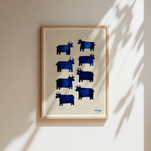 Load image into Gallery viewer, A2 - 'Moo' Blue Cow Print