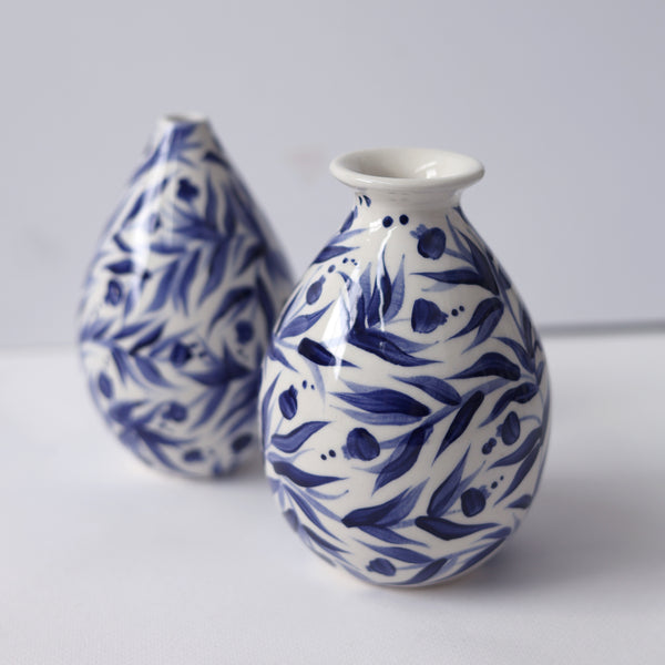 Hand Painted Pomegranate Bud Vase - Deep Blue