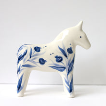 Load image into Gallery viewer, Hand Painted Ceramic Dala Horse - Blue Pomegranates