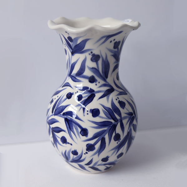 Pomegranate Hand Painted Scalloped Vase - Deep Blue