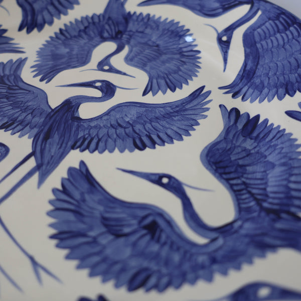 Hand Painted Herons Large Plate - Deep Blue