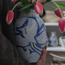 Load image into Gallery viewer, Large Hand Painted Herons Vase - Gingham Blue