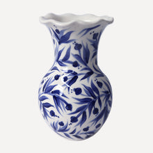 Load image into Gallery viewer, Pomegranate Hand Painted Scalloped Vase - Deep Blue