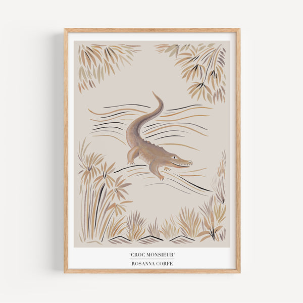 A3 - 'Croc Monsieur' Beige Crocodile Art Print