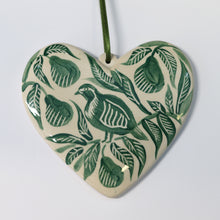 Load image into Gallery viewer, Hand Painted 'Patridge in a Pear Tree' Ceramic Christmas Ornament - Green