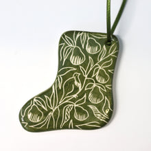 Load image into Gallery viewer, Hand Painted Ceramic Christmas Stocking Ornament - Green