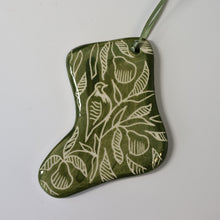 Load image into Gallery viewer, Hand Painted Ceramic Christmas Stocking Ornament - Green