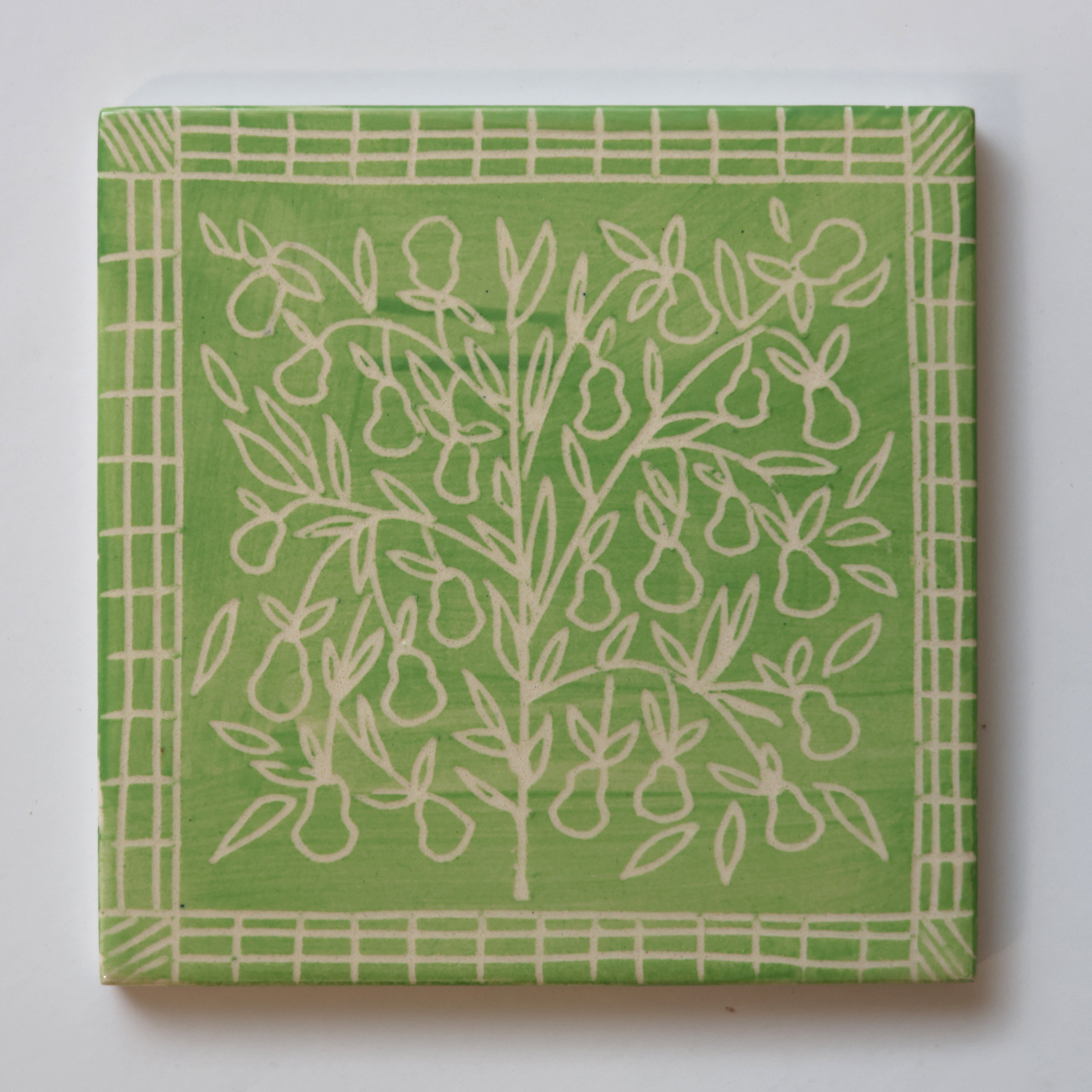 One-of-a-Kind Hand-Painted Ceramic Tiles - Green & Yellow