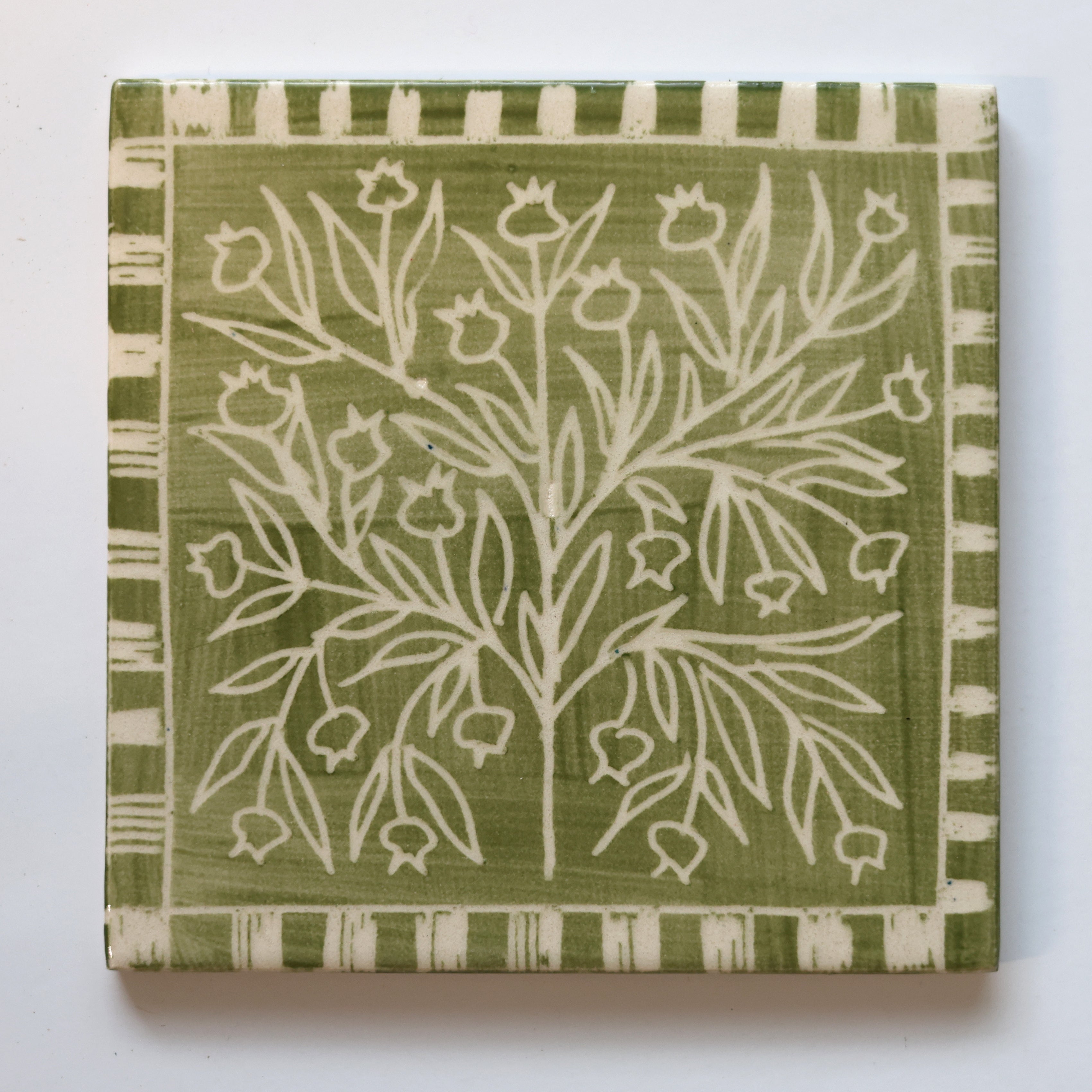 One-of-a-Kind Hand-Painted Ceramic Tiles - Green & Yellow