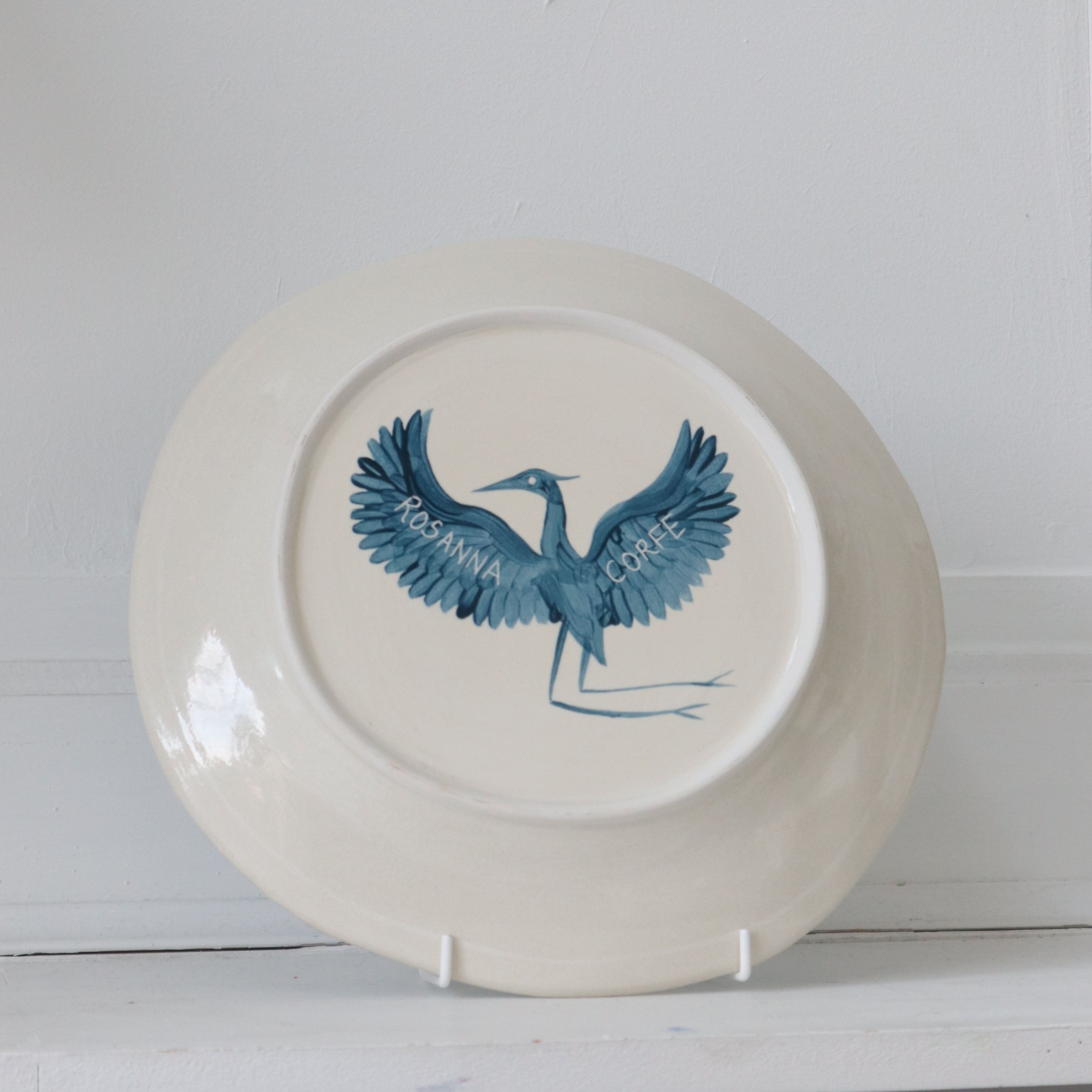 Hand Painted Herons Large Plate - Deep Teal