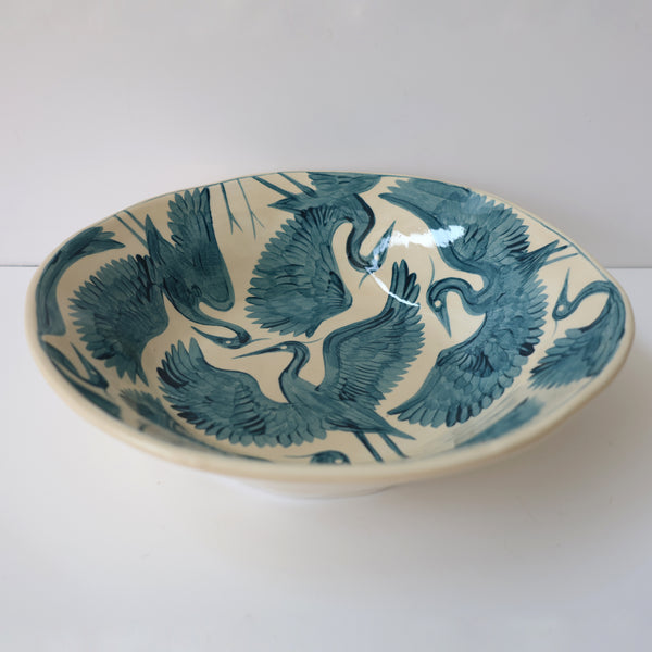 Hand Painted Herons Bowl - Deep Teal
