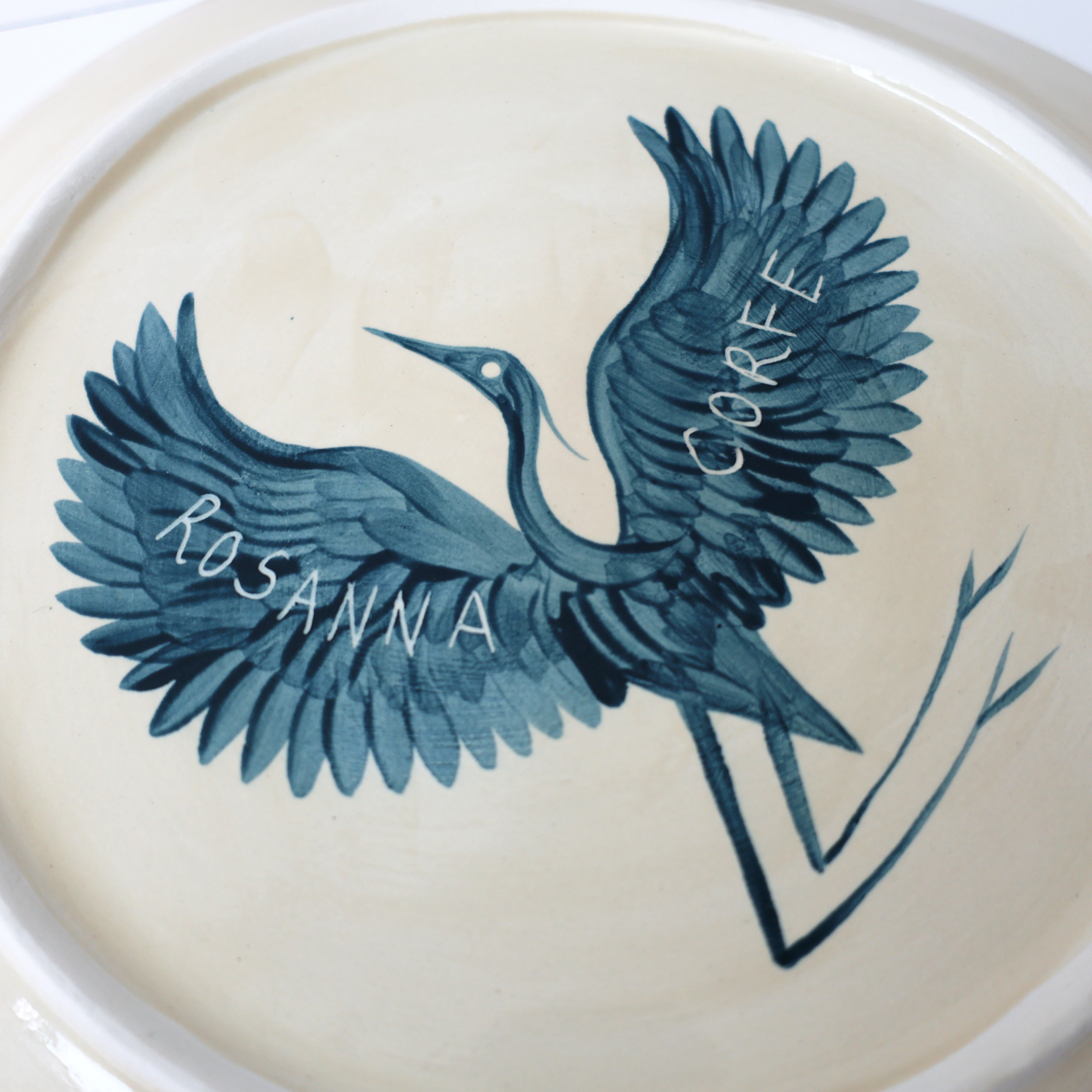 Hand Painted Herons Large Plate - Deep Teal
