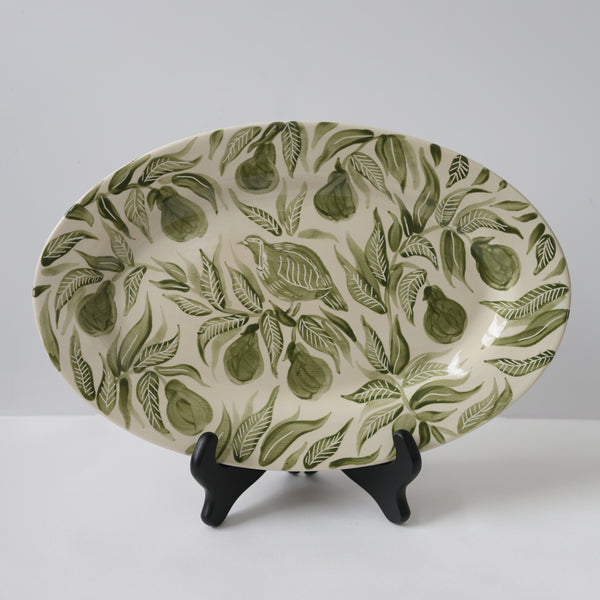 Partridge in a Pear Tree Sgrafitto Hand Painted Platter 04