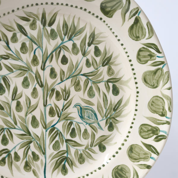 Partridge in a Pear Tree Hand-Painted Large Plate - Green