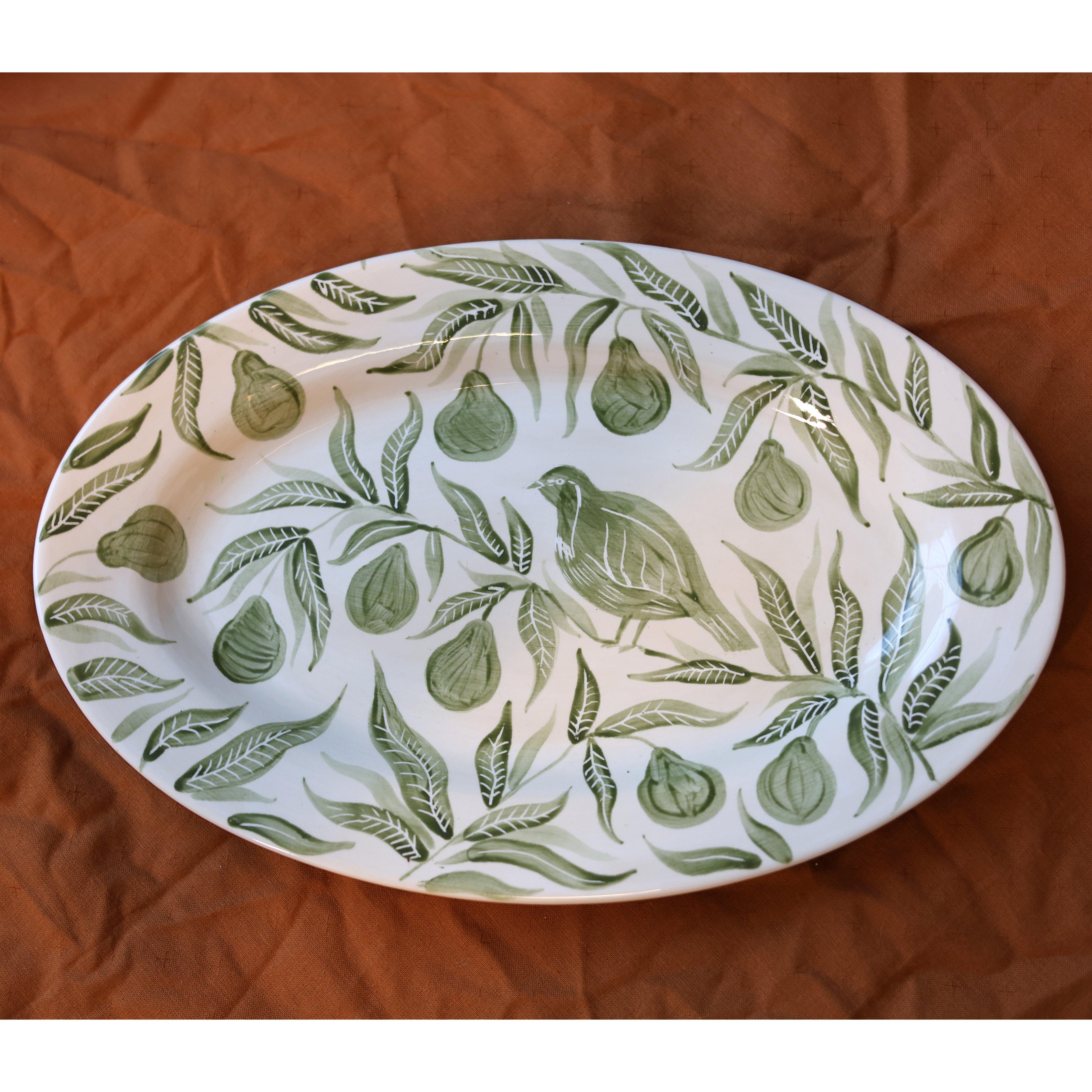 Partridge in a Pear Tree Sgrafitto Hand Painted Platter 02