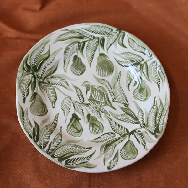 Partridge in a Pear Tree Hand Painted Plate - Green