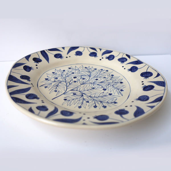 Hand Painted Pomegranate Plate - Deep Blue
