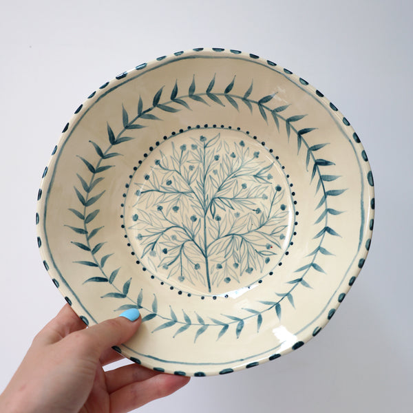 Hand Painted Pomegranate Bowl - Teal Blue 02