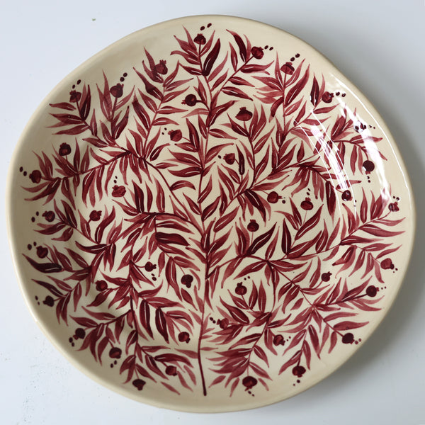 Pomegranate Hand-Painted Large Plate - Maroon
