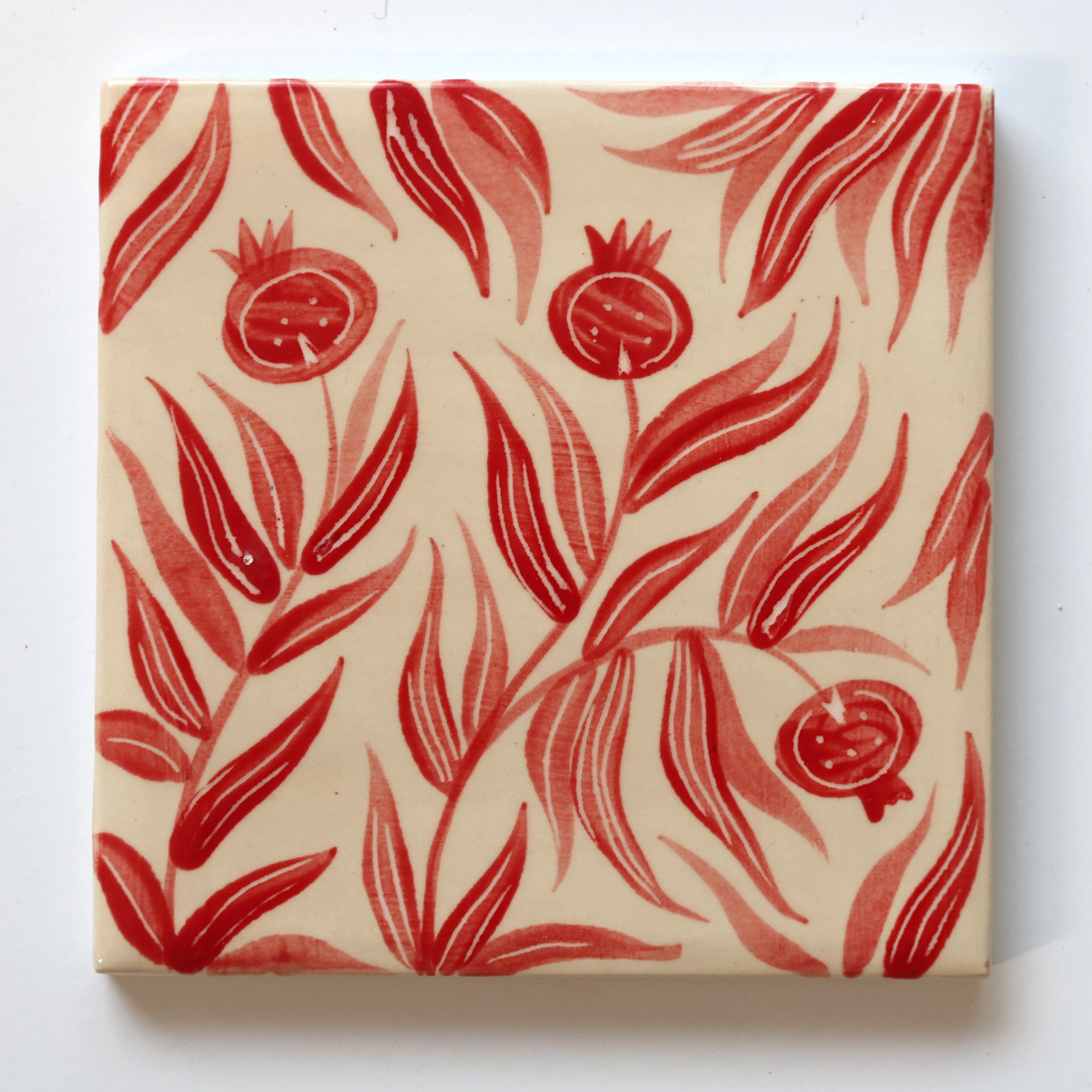 One-of-a-Kind Hand-Painted Ceramic Tiles - Red & Maroon