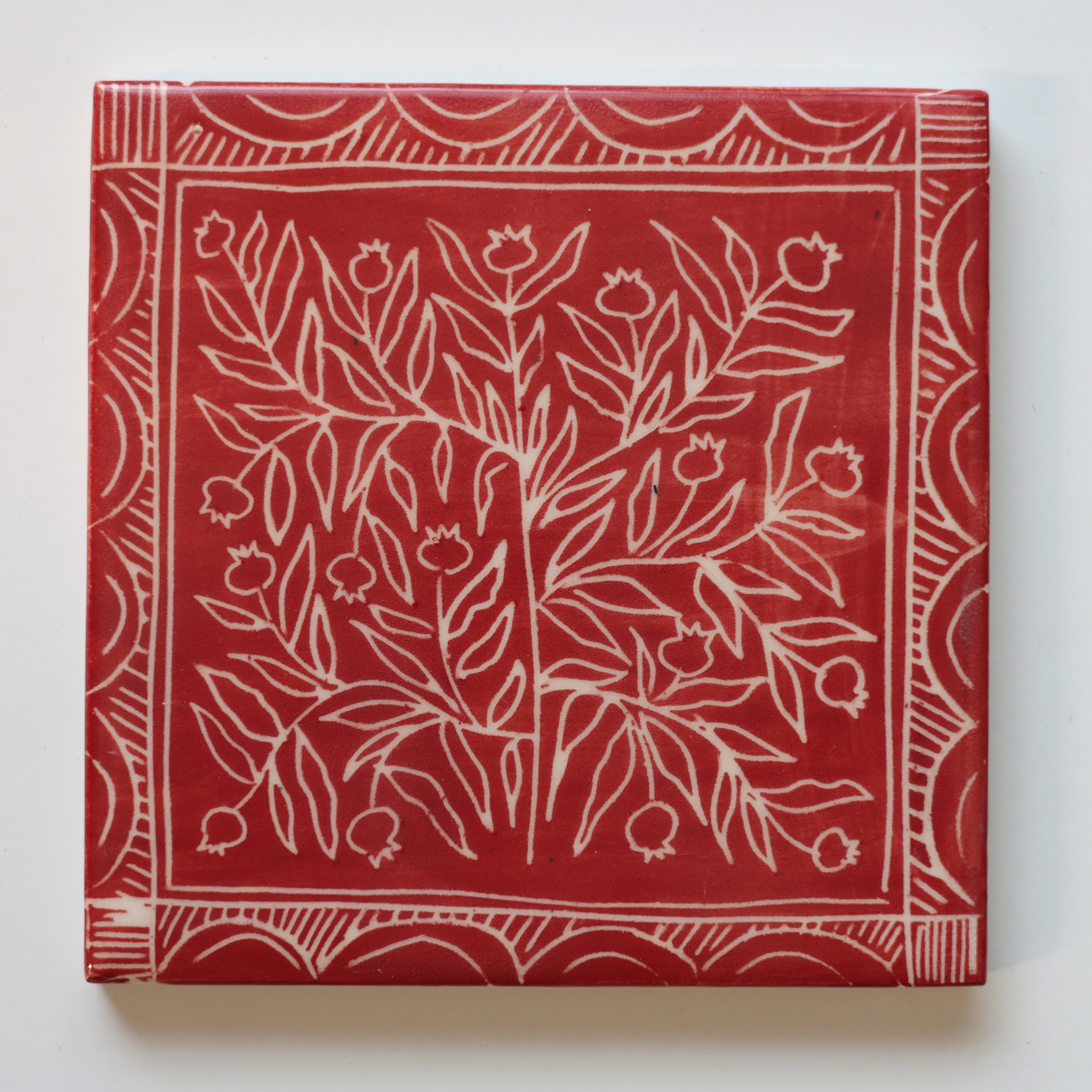 One-of-a-Kind Hand-Painted Ceramic Tiles - Red & Maroon