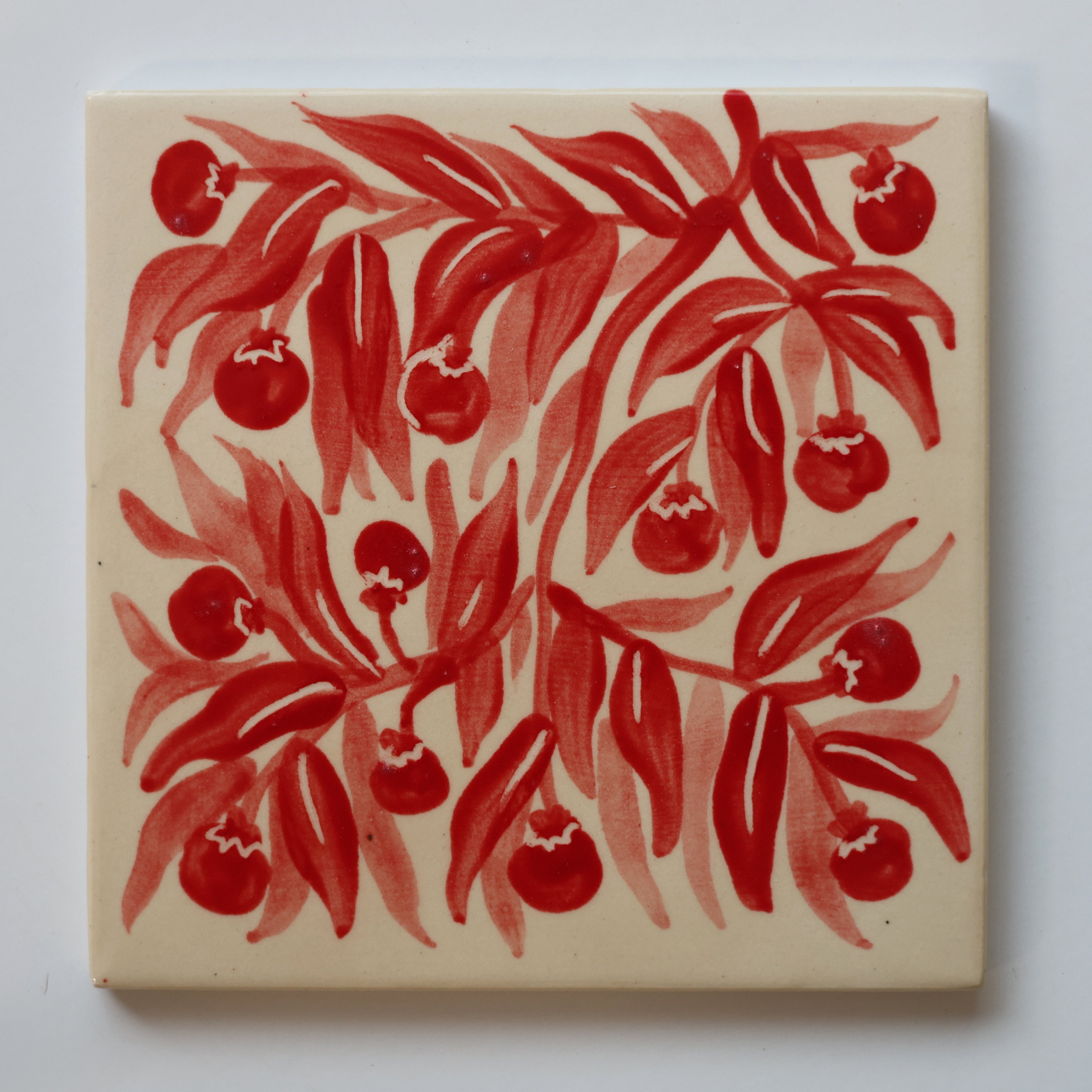 One-of-a-Kind Hand-Painted Ceramic Tiles - Red & Maroon