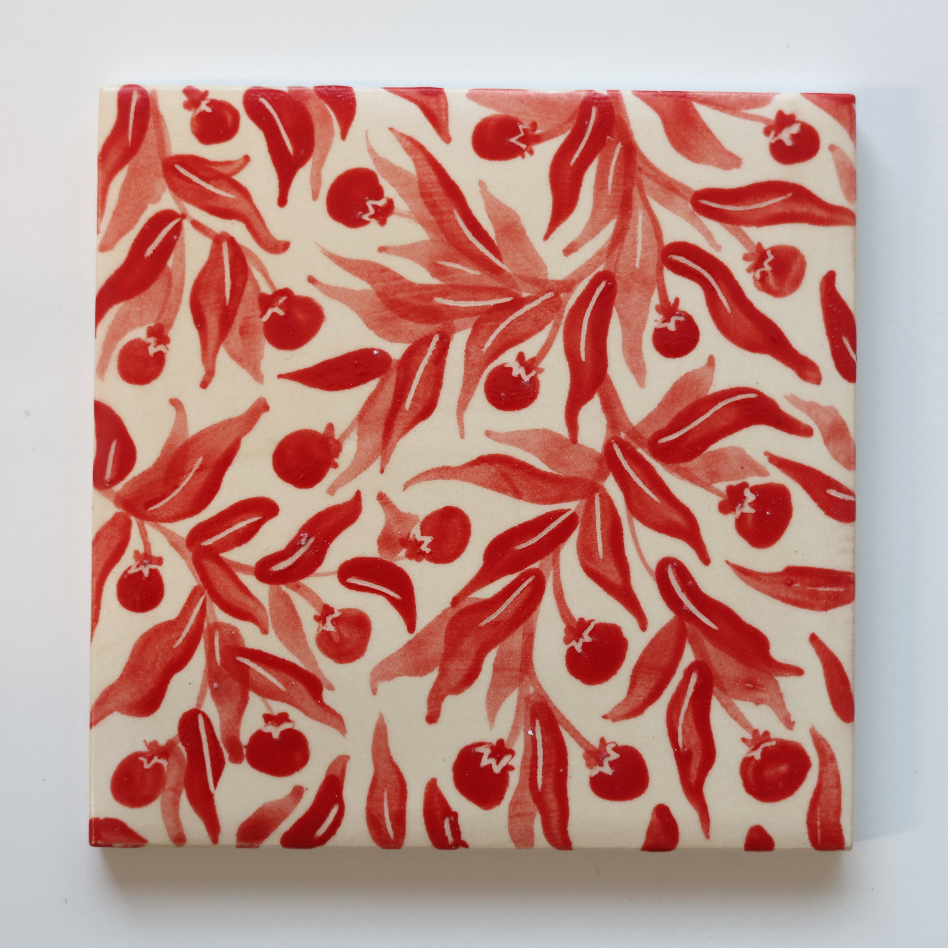 One-of-a-Kind Hand-Painted Ceramic Tiles - Red & Maroon