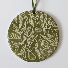 Load image into Gallery viewer, Hand Painted 'Patridge in a Pear Tree' Ceramic Christmas Ornament - Green