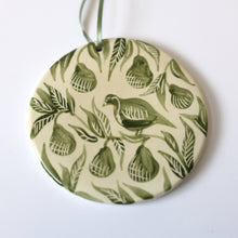 Load image into Gallery viewer, Hand Painted 'Patridge in a Pear Tree' Ceramic Christmas Ornament - Green