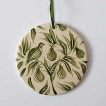 Load image into Gallery viewer, Hand Painted 'Patridge in a Pear Tree' Ceramic Christmas Ornament - Green