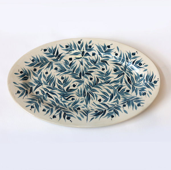 Pomegranates Hand Painted Platter - Dark Teal