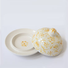 Load image into Gallery viewer, &#39;Sunburst&#39; Hand Painted Floral Round Butter Jam Dish - Yellow

