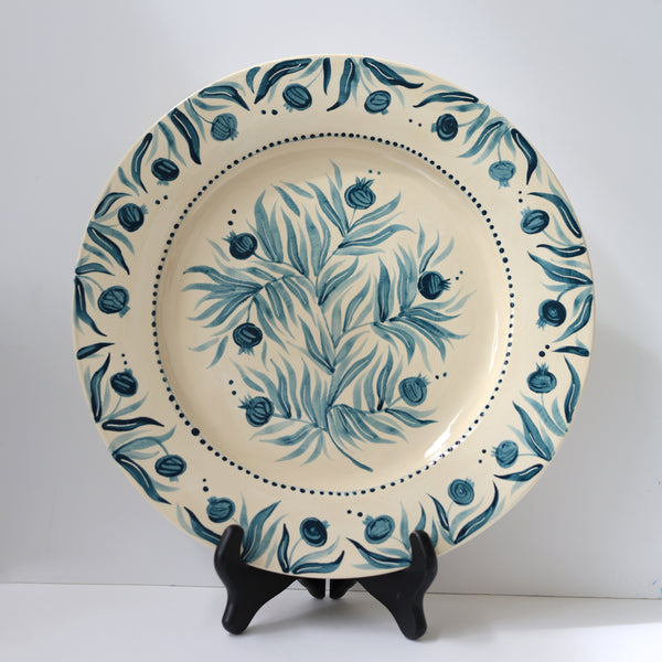 Hand Painted Round Pomegranate Platter - Teal