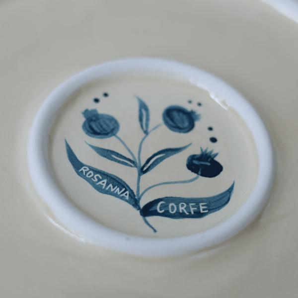 Hand Painted Round Pomegranate Platter - Teal