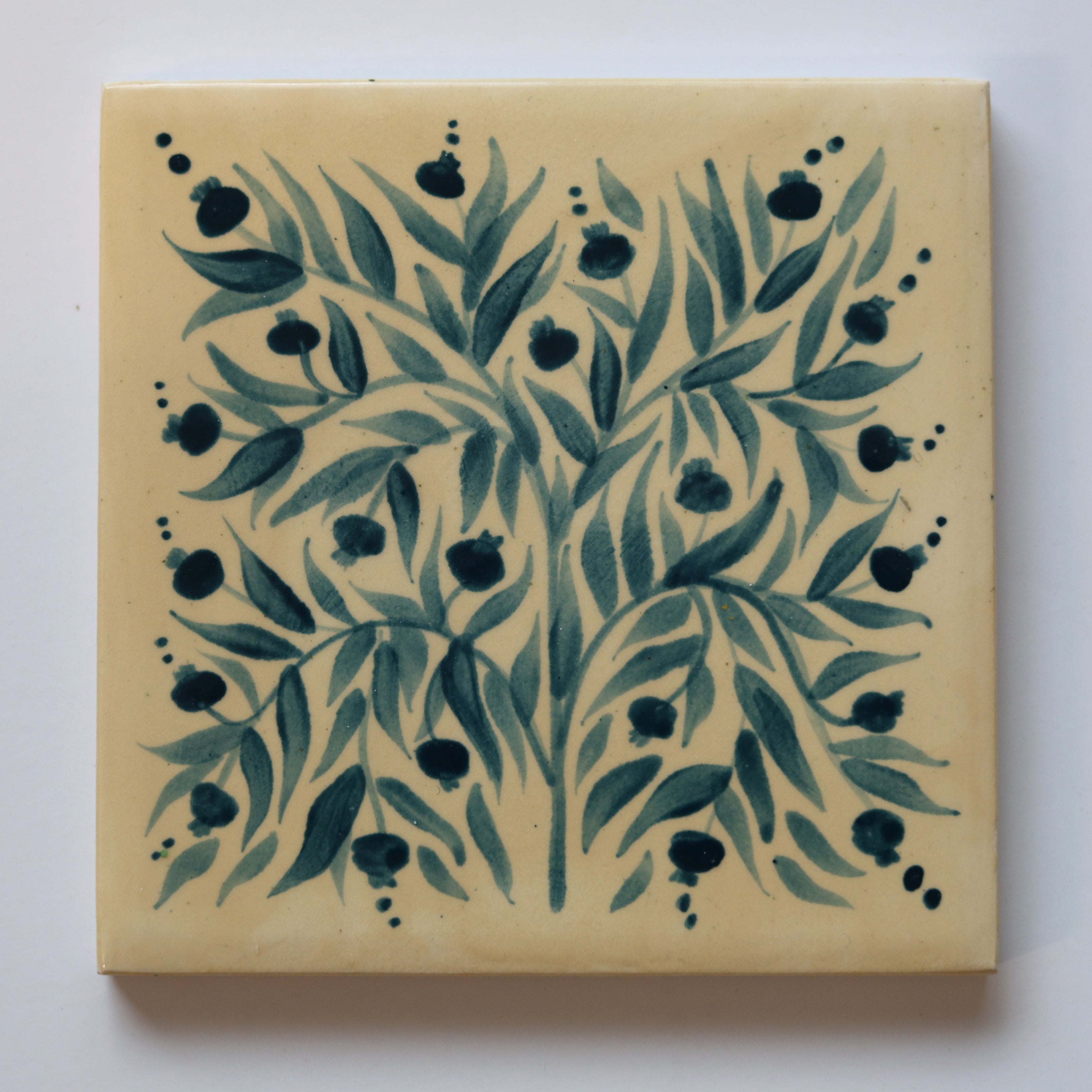 One-of-a-Kind Hand-Painted Ceramic Tiles - Green & Yellow