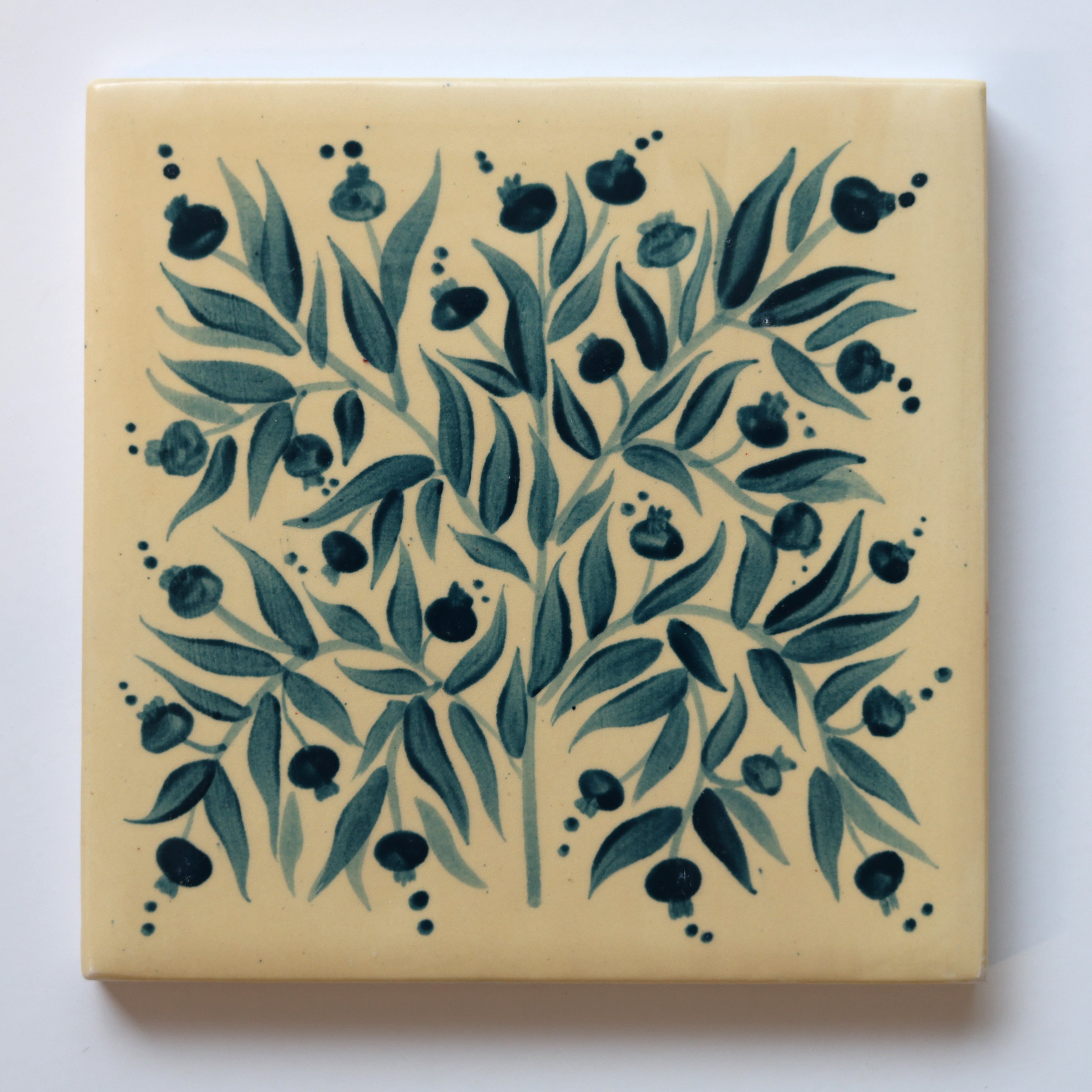 One-of-a-Kind Hand-Painted Ceramic Tiles - Green & Yellow