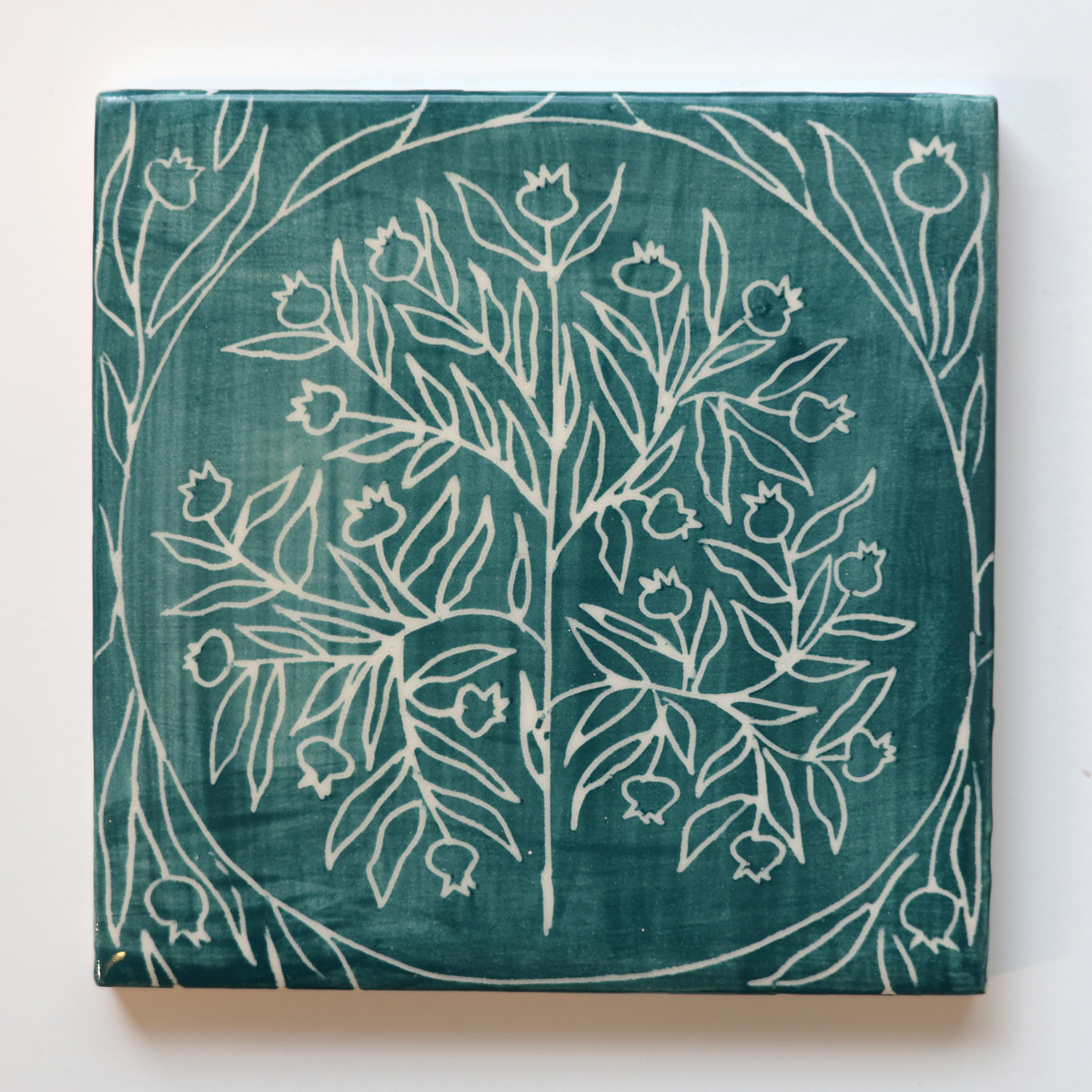 One-of-a-Kind Hand-Painted Ceramic Tiles - Green & Yellow