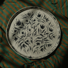 Load image into Gallery viewer, Hand Painted Black Tulips Stoneware Plate