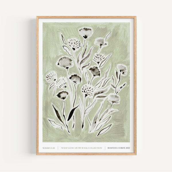 ‘Wishful' 01 Green Floral Art Print