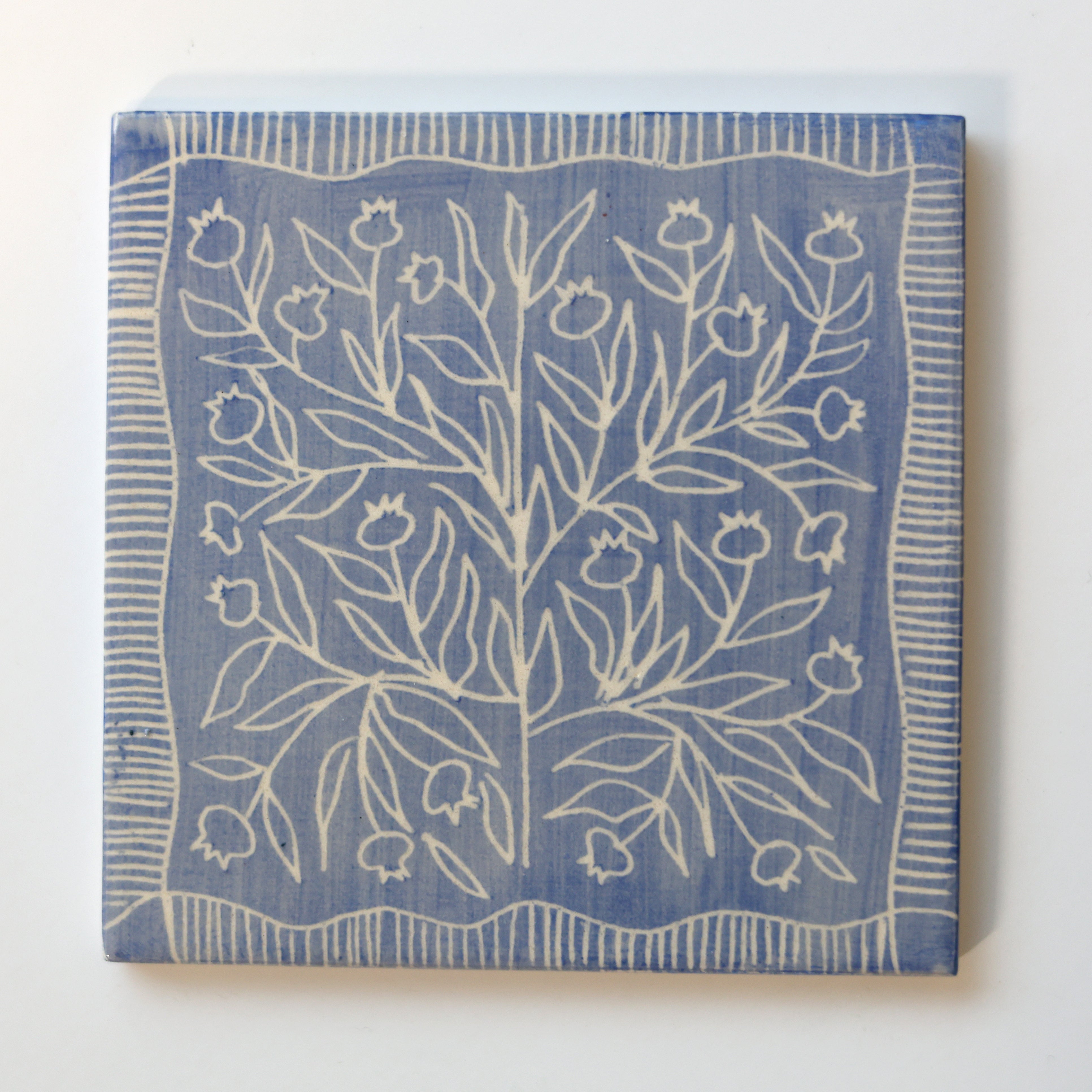 One-of-a-Kind Hand-Painted Ceramic Tiles - Blue