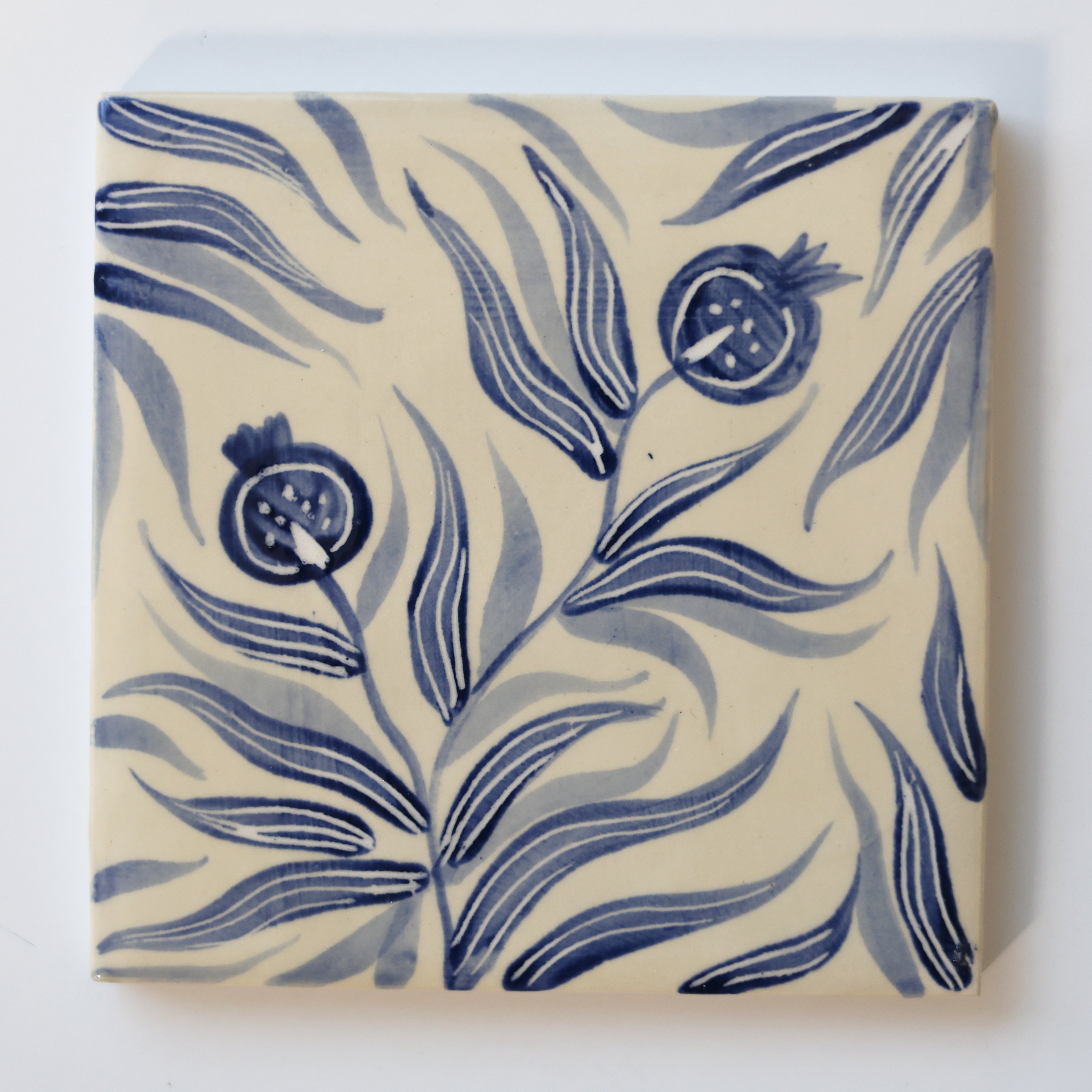 One-of-a-Kind Hand-Painted Ceramic Tiles - Blue