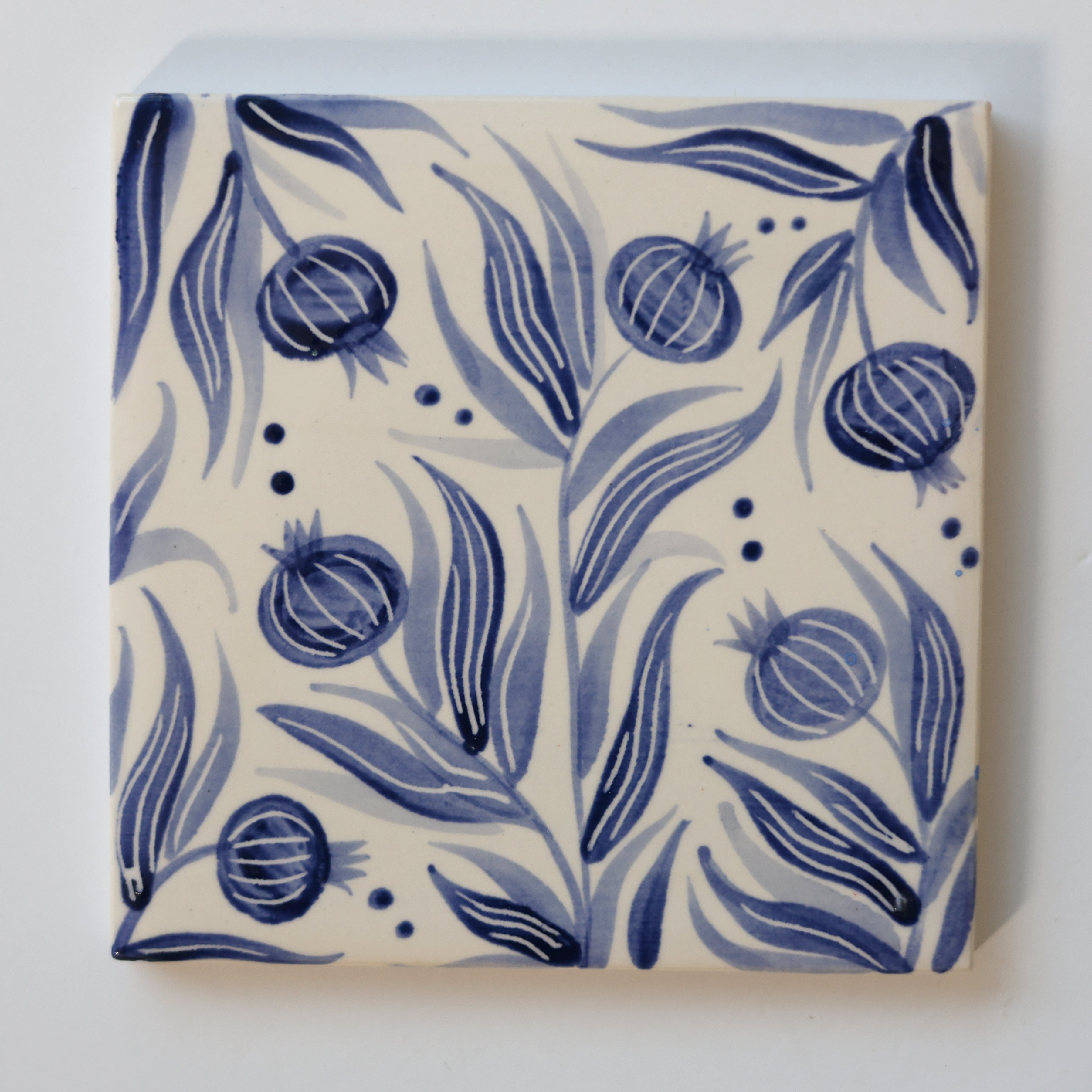 One-of-a-Kind Hand-Painted Ceramic Tiles - Blue
