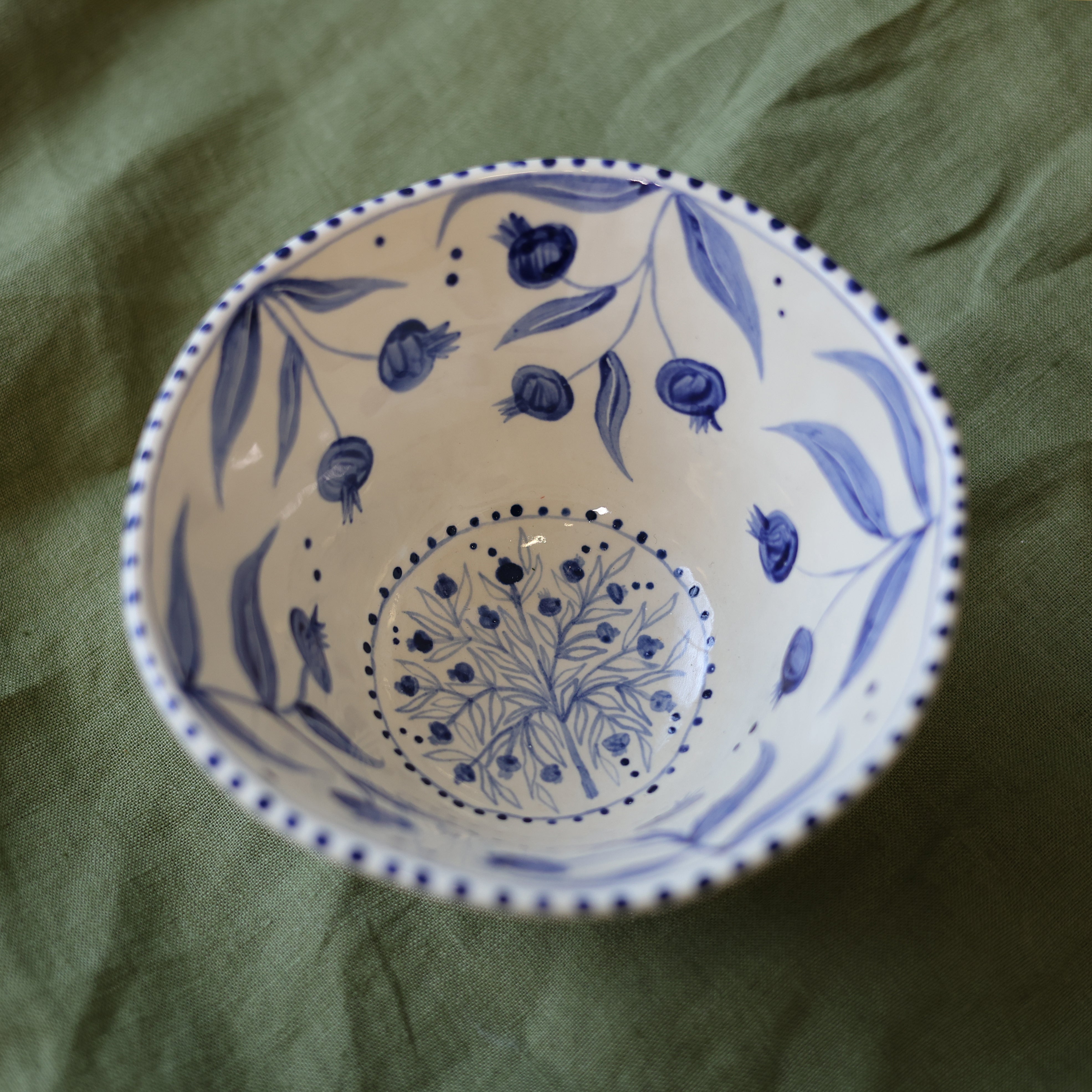 Hand Painted Pomegranate Bowl - Blue