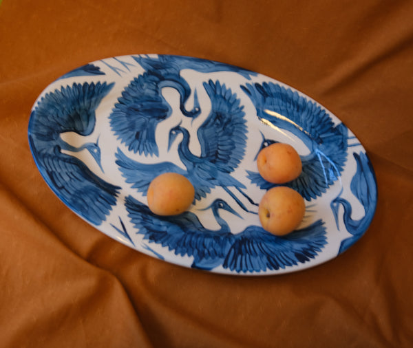 Herons Hand Painted Platter - Dark Teal