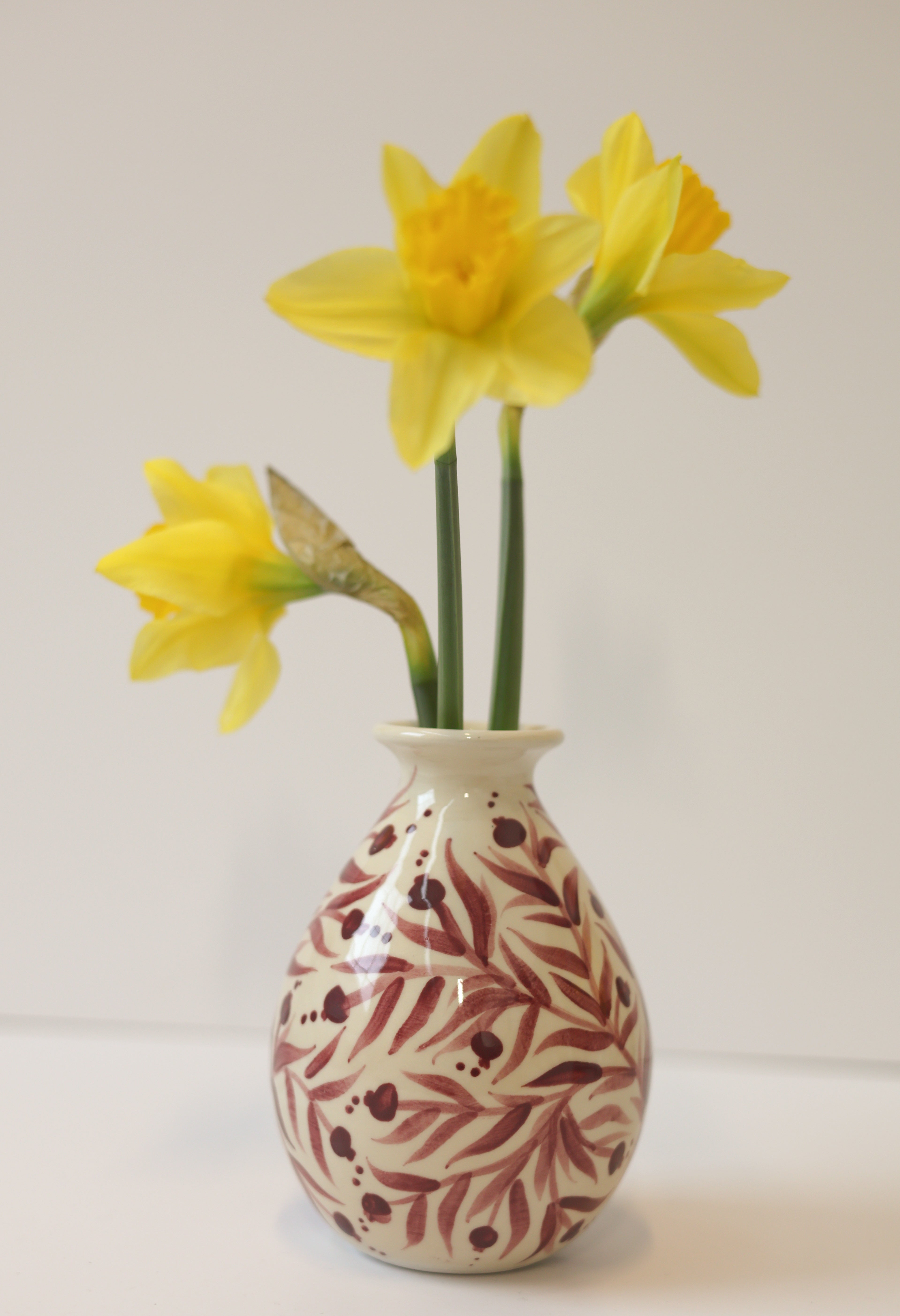 Hand Painted Pomegranate Bud Vase - Maroon