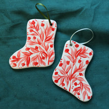 Load image into Gallery viewer, Pair of Hand Painted Ceramic Christmas Stocking Ornaments