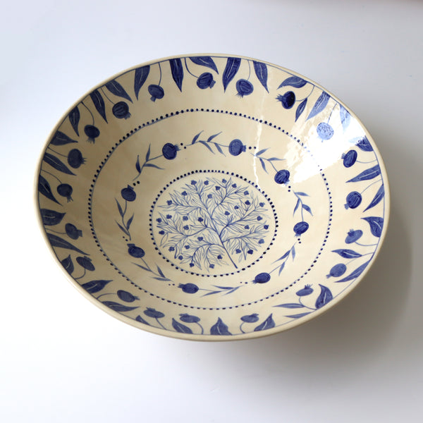 Seconds Sale: Hand Painted Pomegranate Serving Bowl - Deep Blue