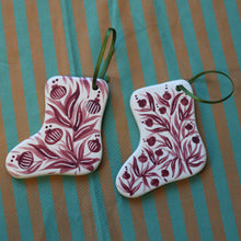 Load image into Gallery viewer, Pair of Hand Painted Ceramic Christmas Stocking Ornaments